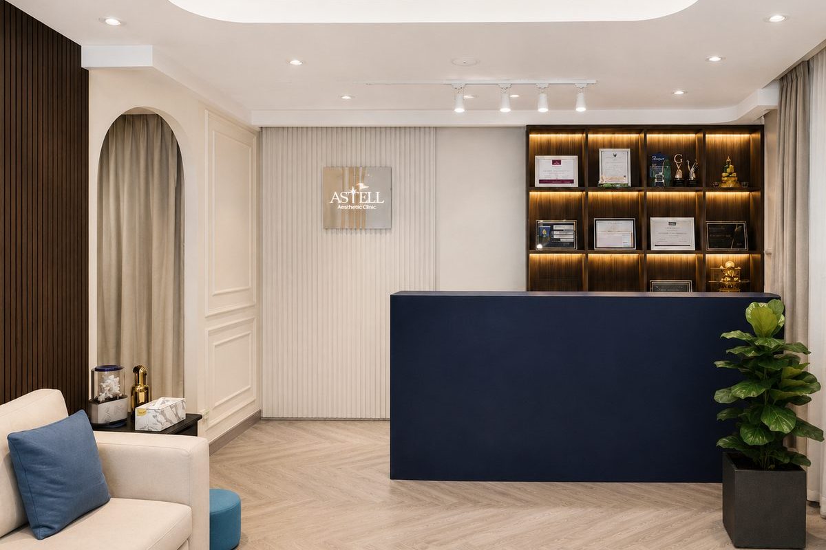 Reception, with the clinic's awards and certificates behind the desk