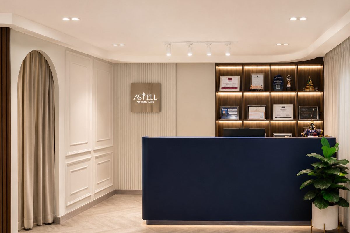 Reception and the award shelf from the left